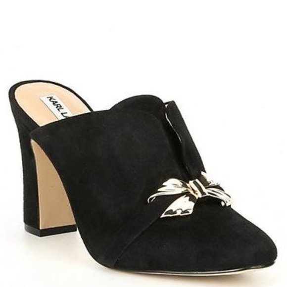 Karl Lagerfeld Norah Block Heel Suede Bow Mule - Picture 2 of 10